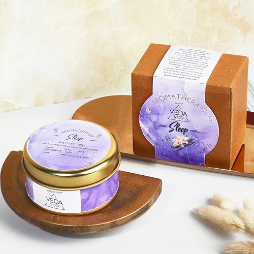 Image of Welburn Veda&Co Scented Wax Candle (85gm, 15 Hr Burn Time) | Aromatherapy Travel Tin Candle | Soy Wax | Induces Sleep & Relaxation | Stress Relief Candle for Bedroom, Meditation & Home Decor