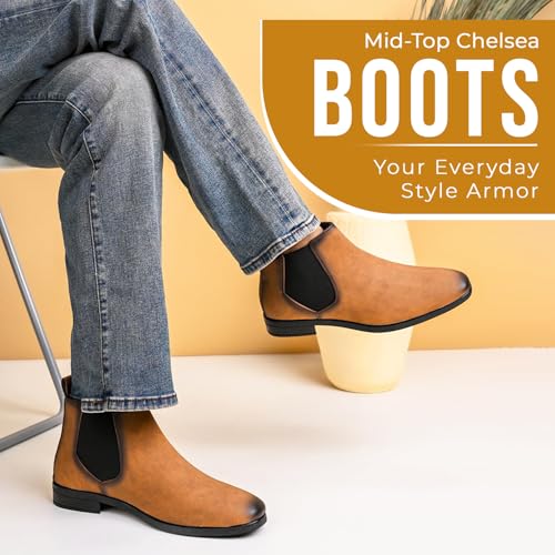 Image of STANPHORD Men Glossy Chelsea Ankle Boots | PU Slip-On Block Heel | Casual Party Office Outdoor Wear (TPSG 9536)