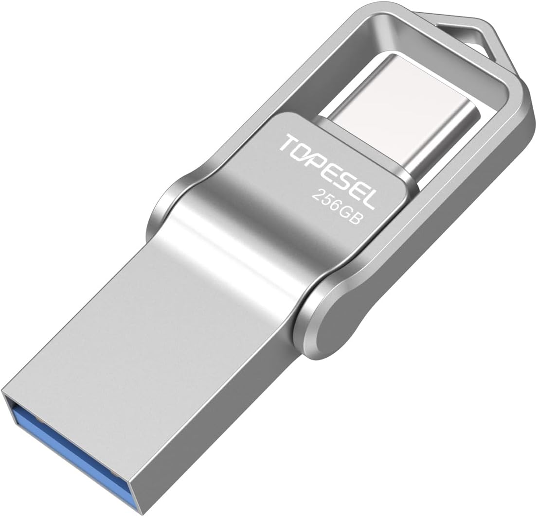 TOPESEL 256GB USB C Metal Flash Drive 2-in-1 OTG USB 3.0 + Type C Thumb Drive, UDP-Tech Waterproof Portable Jump Drive Swivel Design with Keychain Compatible with iPhone 17, Smartphones, Tablet, PC TOPESEL 256GB USB C Metal Flash Drive 2-in-1 OTG USB 3.0 + Type C Thumb Drive, UDP-Tech Waterproof Portable Jump Drive Swivel Design with Keychain Compatible with iPhone 17, Smartphones, Tablet, PC