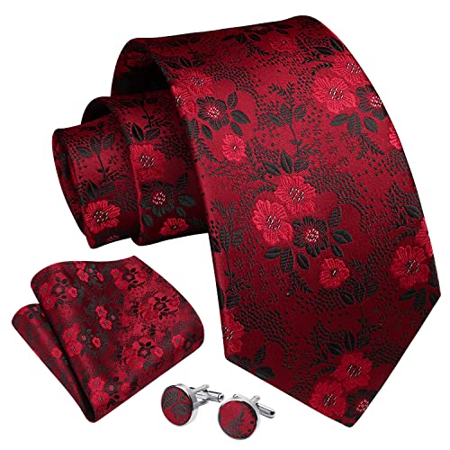 Image of Enlision Ties for Men Floral Tie Handkerchief Cufflinks Set Formal Flower Classic Mens Necktie & Pocket Square Wedding