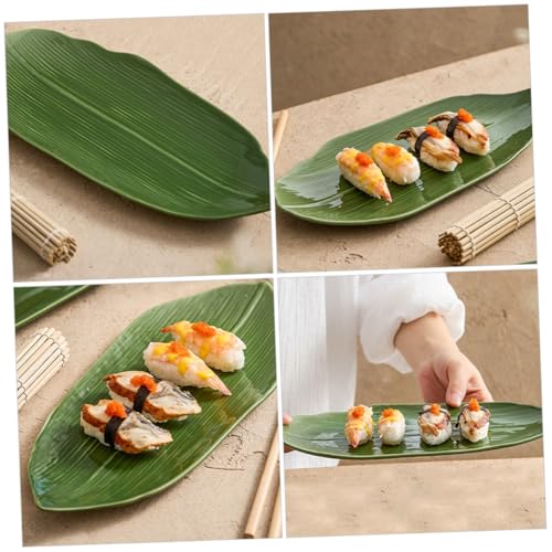 Plato de cerámica forma hoja japonés para sushi miniatura 2