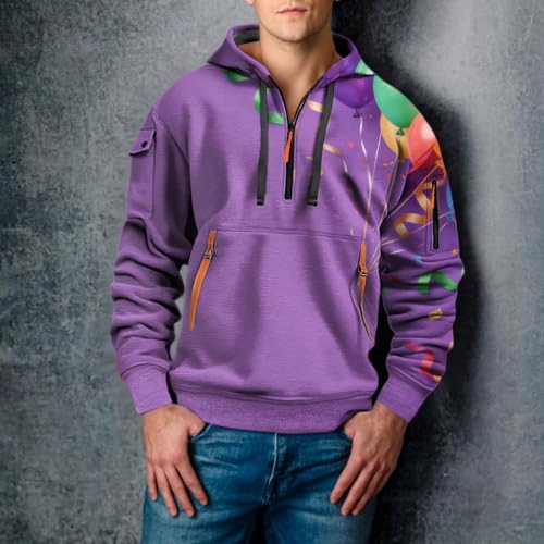 Sudadera con capucha corta para hombre con estampado 3D temático y bolsillos cómodos 2
