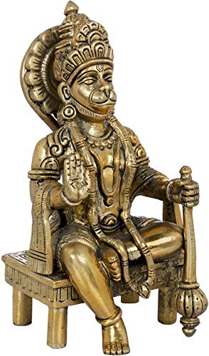 Hanuman statue en laiton assis sur chowki idole indienne dieu