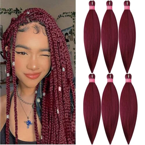 Pre Stretched Braiding Hair Extension Synthetic Soft Prestretched Braids Hair for Women (Wine Red, 20 Inch)