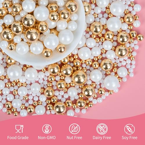 Image of Edible Pearl Sprinkles,130g,White Gold Candy Mixing Size,Baking Pearls Sprinkle Edible Cake Decorations Cupcake Toppers,Cookie Decorating Celebrations Wedding Birthday Party Supplies