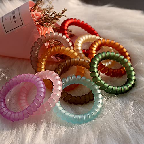 Image of 10-Piece Spiral Hair Ties for Thick Hair - Medium, Multicolor, No Crease Coils - Telephone Cord Plastic - Matte Candy Color