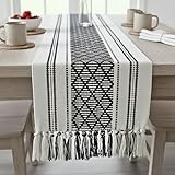 Oveesha Camino de mesa de comedor Boho con borla, decoración de mesa de centro de granja con flecos para fiestas de vacaciones