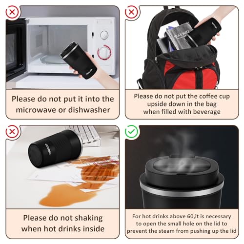 Image of Thermal Mug With Leak-Proof Lid, Insulated Stainless Steel Travel Coffee Mug To Go for Hot and Cold Water, Tea (380 ml, Black)