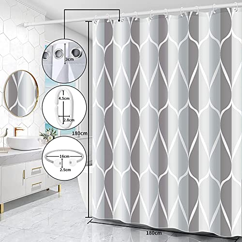 Miorkly Shower Curtain Grey,180 x 200 cm,Anti-Mould Proof Resistant,Waterproof,Weighted Hem,Resistant Washable Bathroom Curtains,100% Polyester,12 Hooks and 1 Magnetic Rope - Image 2