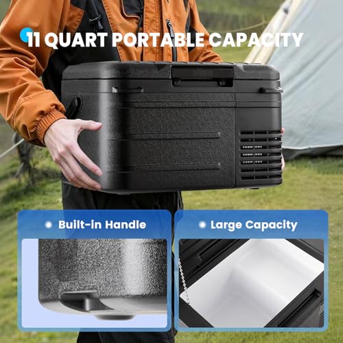 Image of 12 Volt Refrigerator, 11QT Mini Portable Car Fridge, Freezer Compressor Electric Cooler -4℉~68℉, 12 /24V DC 100-240V AC for Truck Van RV SUV Travel Camping Road Boat Trips