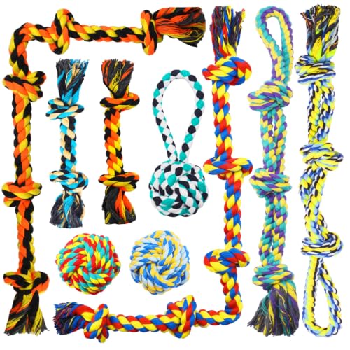 Speedy Panther 9 Pack Large Dog Rope Toys for Aggressive Chewers 5 Knots Indestructible Chew Toy Kit for Medium Large Dogs Puppy Teething Tug Toy Colourful Cotton Dog Rope Toys