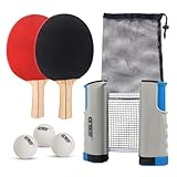 GSE Games & Sports Expert Anywhere Portable Ping Pong Table Tennis Set to Go - Includes Retractable Net & Post, 2 Paddles & 3 Ping Pong Balls (4 Colors) (Gray)
