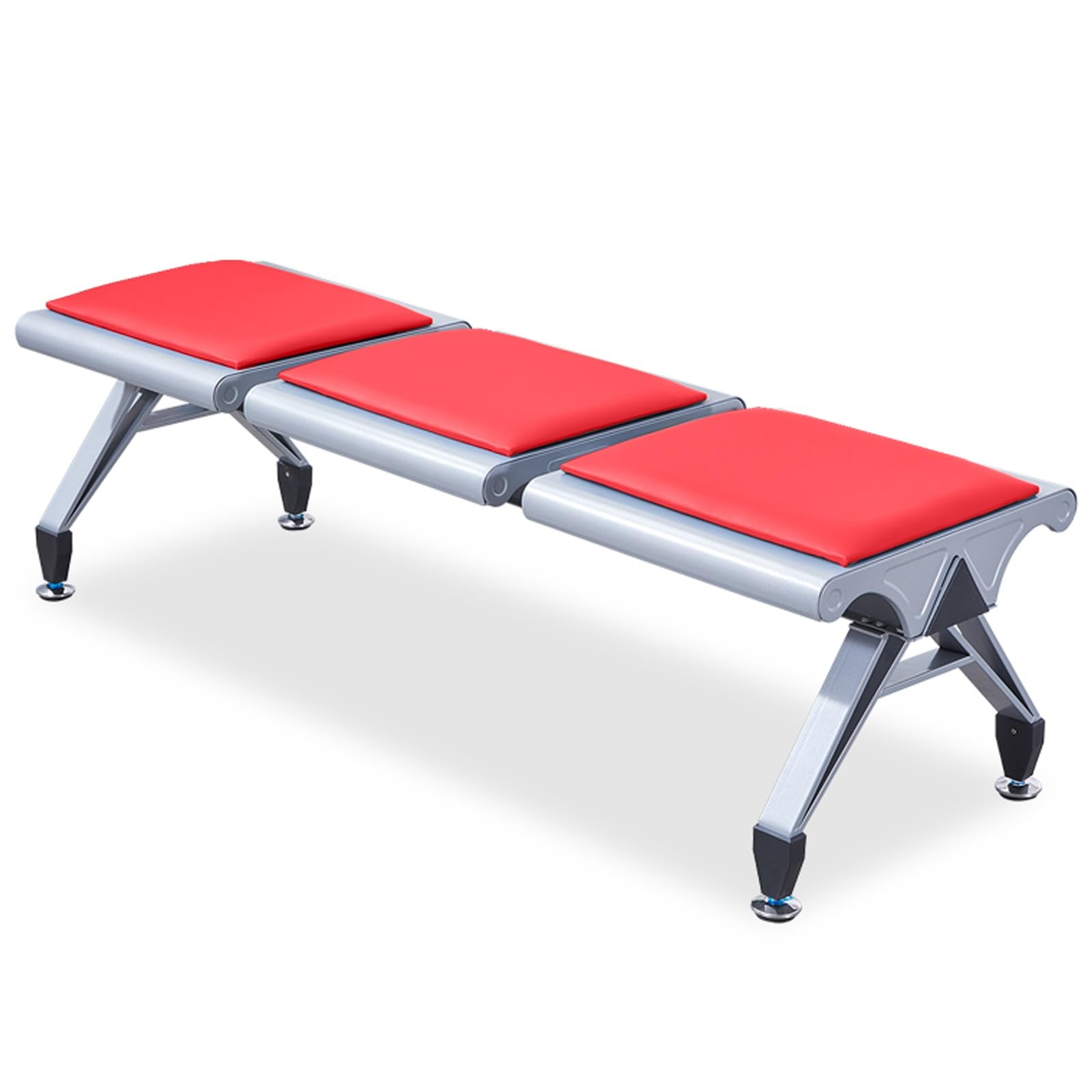 SnamicE Waiting Room Chairs,3-Seat Armless PU Office Reception Sofa, Backless Waiting Room Chairs for Airport, Bank, School - Stylish Red Guest Seating,Red
