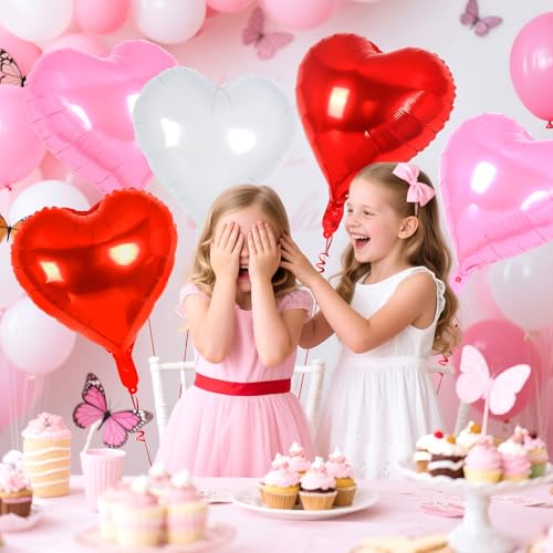 Image of 12 Pcs Colorful Heart Balloons,18 Inch Heart Foil Balloons Love Balloon Valentine Balloon for Birthday Party Wedding Engagement Party Baby Shower Valentine Day Decorations