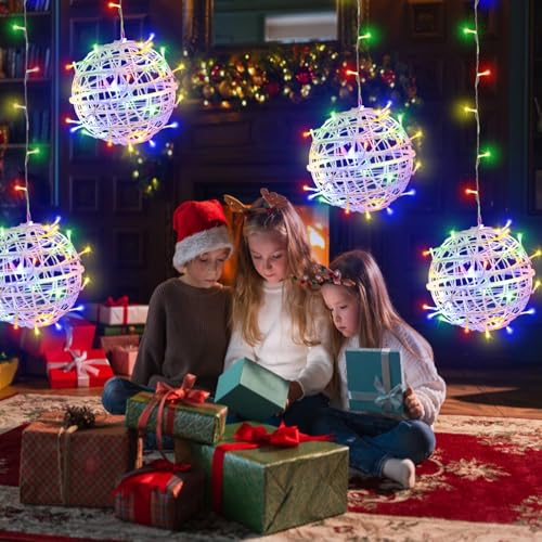 Outdoor Christmas Balls Lights 4 Pack Hanging 11.8" LED Garden Sphere Tree Lights 8 Modes Waterproof String Lights with Memory Timer Plug for Party Yard Porch Eave Patio Home Decoration-Multicolor by SenLuKit - Image 7