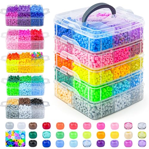 Gionlion 6000+ PCS Pony Beads 30 Assorted Colors Includes Glow in the Dark Bead Kandi Beads for Jewelry Making Friendship Bracelet 6x9mm Hair Bead for Braids in Shock Resistant Packaging