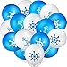 50 Pieces Nautical Print Latex Balloons Set Nautical Balloons and Silver Ribbons for Navigation Themed Birthday Baby Shower Party Supplies