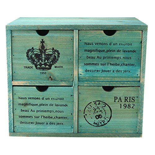 French Country Design Rustic Turquoise 4 Drawer Wooden Storage Cabinet/Jewelry Organizer Chest - MyGift