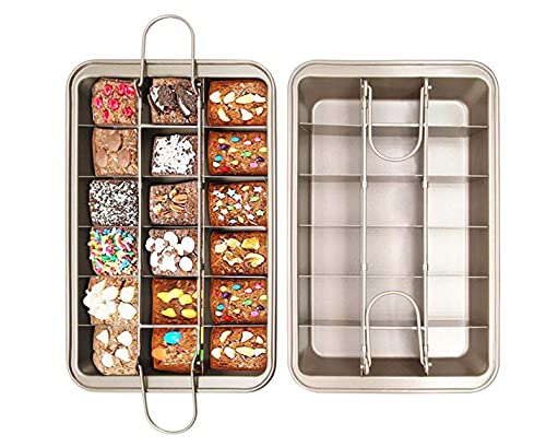 Plazotta 18 Cavity Nonstick Brownie Pan Brownies Baking Pan with Built-In Slice Dividers Rectangular Tart Pan Cake Baking Pan