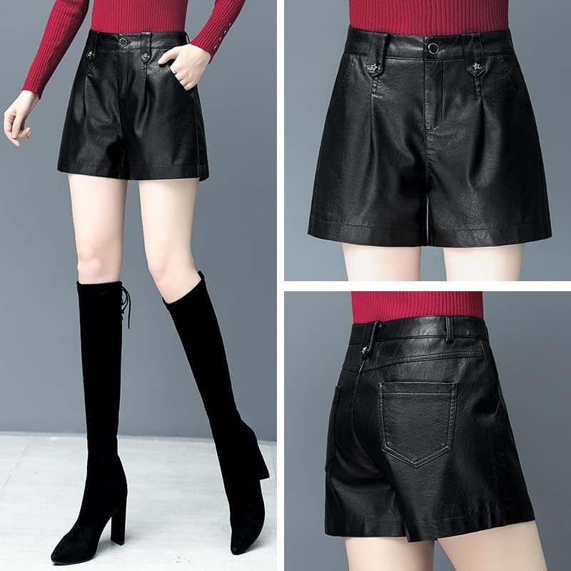 YRGVF レザーショーツ レディース 秋冬 Aライン ワイドレッグパンツ ハイウエスト レザーパンツ