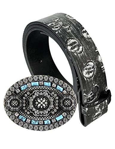 URAMAN Mens Western Cowboy belts with Buckle Interchangeable Rodeo Leather Concho Belts for Jeans Pants
