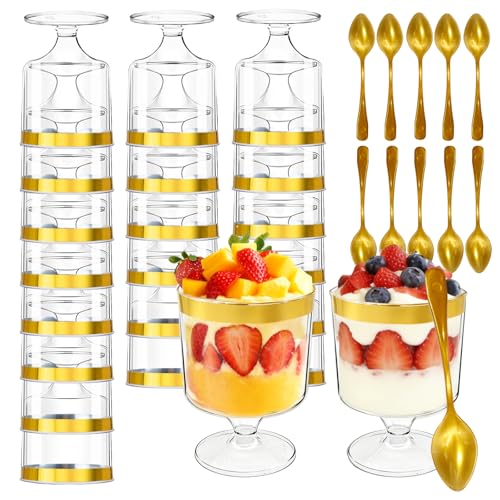 Pesilo 120 Pcs Plastic Dessert Cups with Gold Spoons, 5oz Clear Dessert