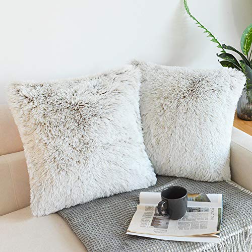 Image of Faux Fur Throw Pillow Covers for Couch Decorative Pillows 18x18 Inches