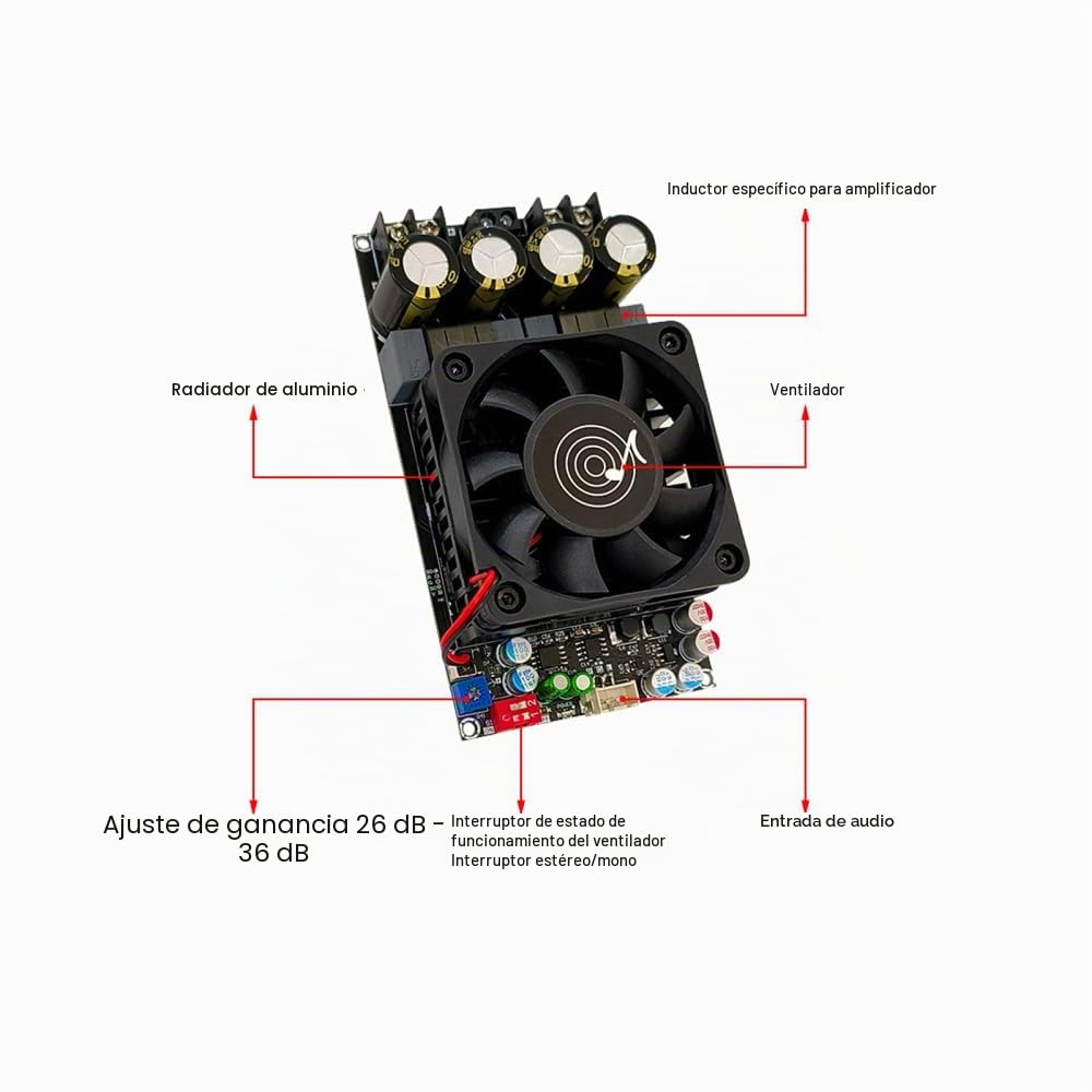 Módulo amplificador de sonido, ZK-3002 300 W 300 W 600 W estéreo/mono placa amplificadora de potencia digital pura, TPA3255 300 W x 2 26-36 dB amplificador de audio con amplificación ajustable