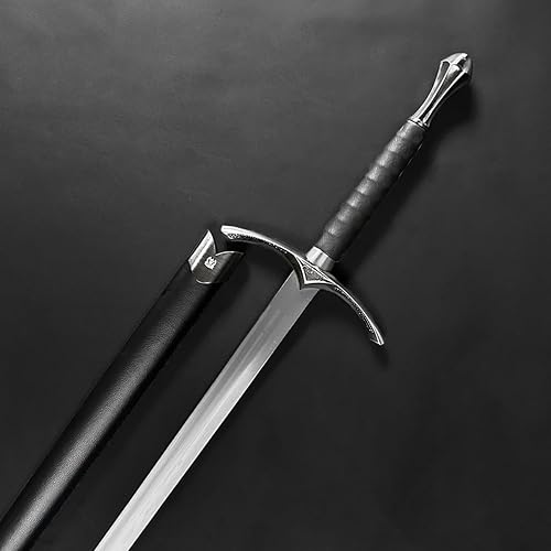 Miniatura 5 de Espada medieval de 41.25 pulgadas con una sola mano, acero al carbono de hoja opaca con vaina de madera envuelta en piel sintética, lista para no