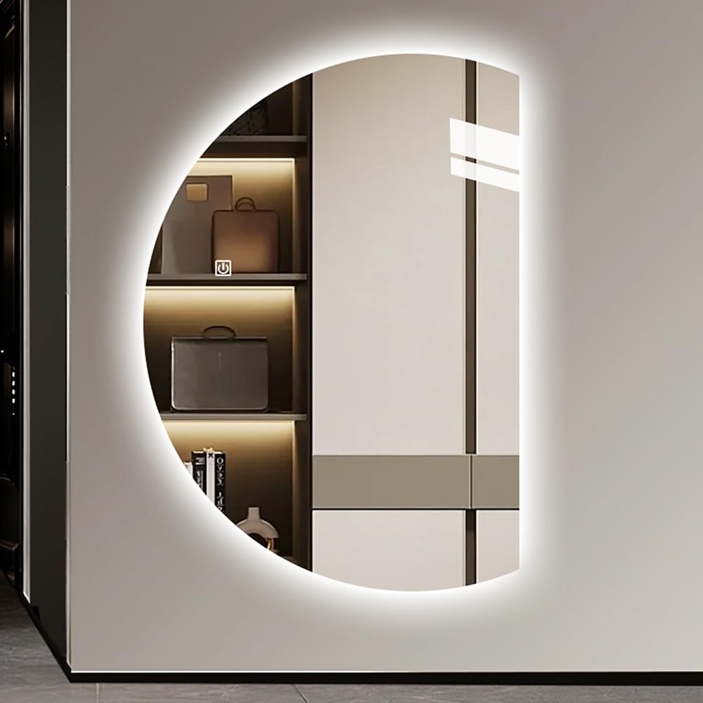 WQZzjm 3 Température LED Wall Light Mirror for Bathroom, Decorative SemiCircle, 90130cm, Large Multifunctional Home Decor (Right Semicircle, 51in) (Left Semicircle 47in)