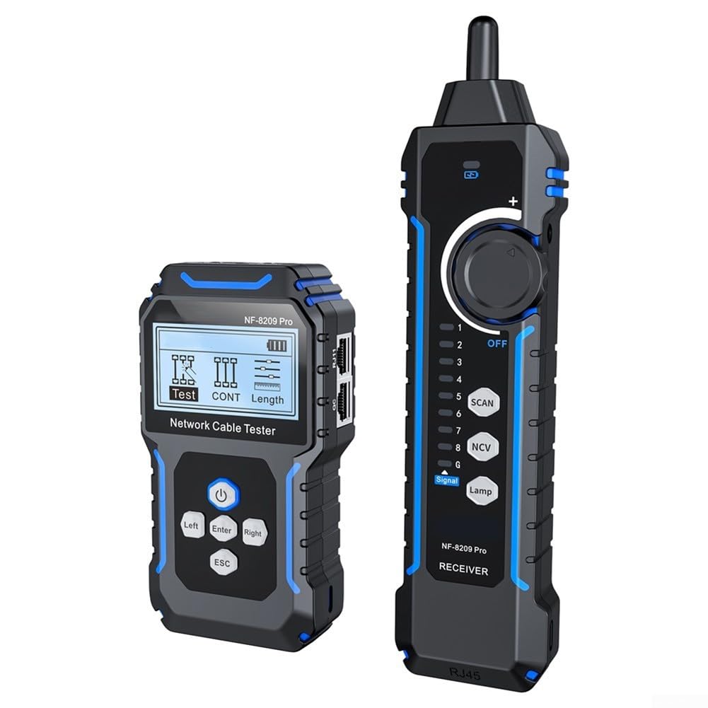 NF-8209Pro Netzwerkkabeltester mit für poe Erkennung und Längentest für LAN Ethernet Kabel - Digitaler Leitungssucher bis 200m mit NCV Funktion und LCD Display für Techniker