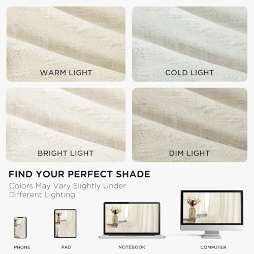 Image of Joydeco Curtains, 108 Inches Long, 2 Panels Set, Farmhouse Drapes for Living Room, Semi-Blackout, Linen-Polyester, Ivory on Linen, Rod Pocket