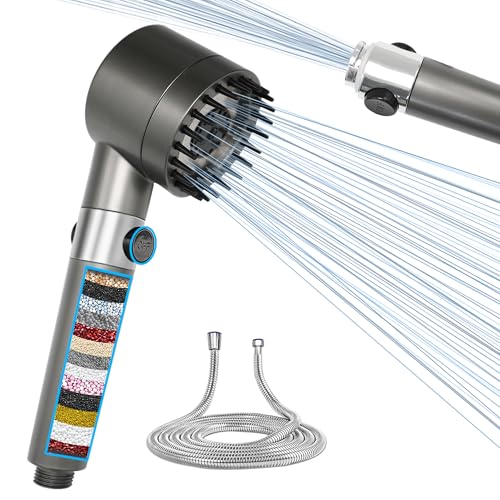 SANYCASA Shower Head with Filter Hose 3+1 Jet Types High Pressure Shower Head Water-Saving Shower Head Against Limescale and Chlorine Hard Water
