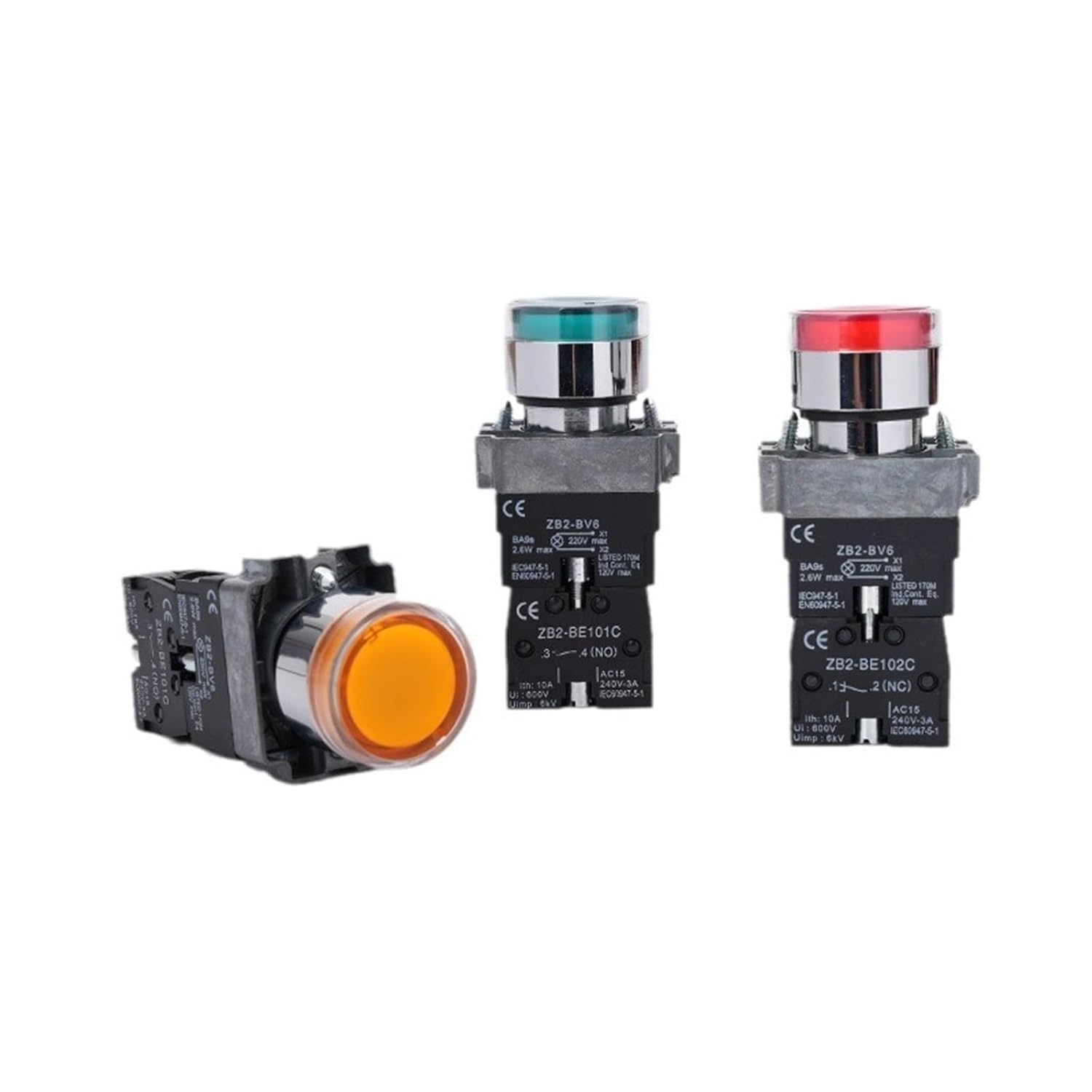 XB2-BW3361C Self Resetting BW33B1C BW33M1C Green/red Illuminated Button Switch 24V 220V 1Pcs(加厚银点XB2-BW3361)