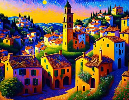 Affiches sur toile de maître SERENDIPITP, impression d'art Dramatic Hilltop Village