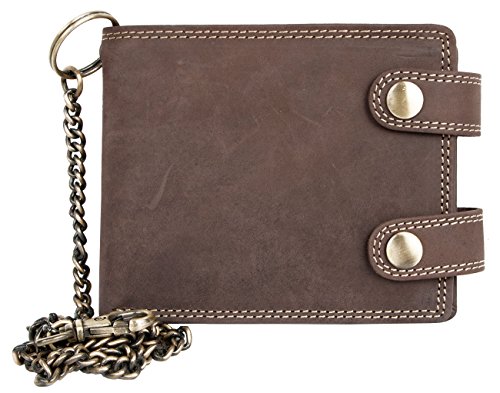 FLW Men's Brown Biker's Spaceful Genuine Leather Wallet with 20 Inch Long Chain to Hang
