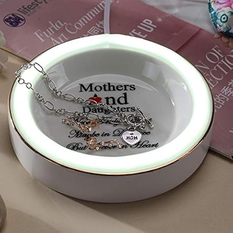 Jewelry Tray Gift for Mother Ceramic round Jewelry Trays,Ceramic night light with halo, ceramic handicraft printing Tray,personalized gifts for women (A-Heart) Cover