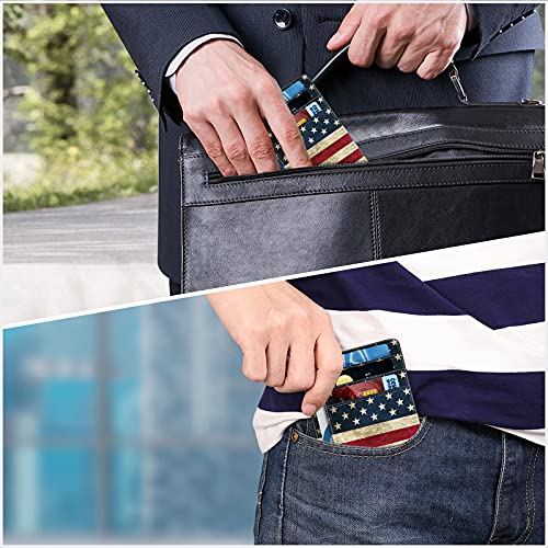 Image of FINTIE Slim Minimalist Front Pocket Wallet, RFID Blocking Credit Card Holder Card Cases with ID Window for Men Women (US-Flag)