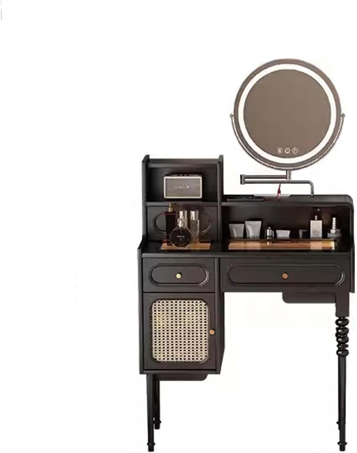 Vanity table, Dressing Table, Makeup Table, Black Vanity Desk with LED Light Mirror and Stool, Vanity Table with 3 Drawers and Storage Shelves(31x18x58 inch)