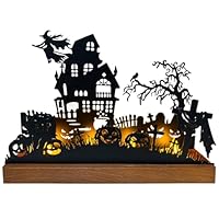Halloween Deko Kerzenhalter aus Holz & Metall – Gruselige Tischdeko für Wohnzimmer, Party & Kaminsims – Eleganter Kerzenständer für stimmungsvolle Halloween Dekoration (26×8×19 cm)