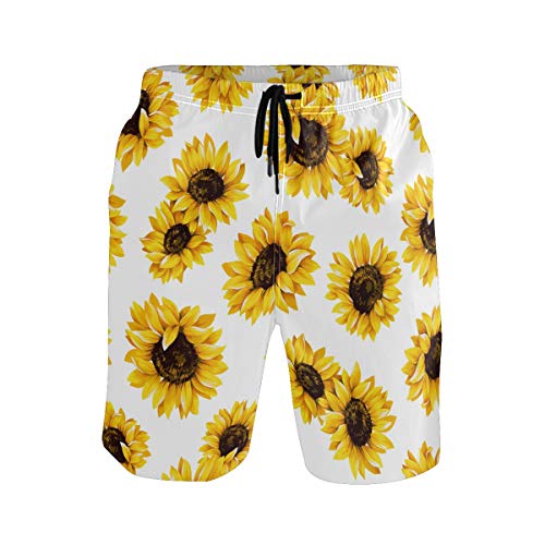 BKEOY Shorts Sunflower Men's Beach Shorts Summer Quick Dry Surf Board Swimming Trunks with Mesh Lining Cover