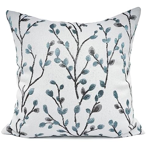 YOUR SMILE Classical Embroidery Jacquard Teal Leaf Pattern Square Decorative Throw Pillow Case Cushion Cover 18x18 inch Cover