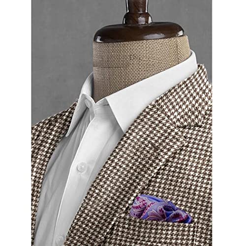 Houndstooth Dogstooth Plaid Slim Fit Notch Lapel Blazer Tuxedo Prom Casual 2 Pieces Suit Jacket & Pants4