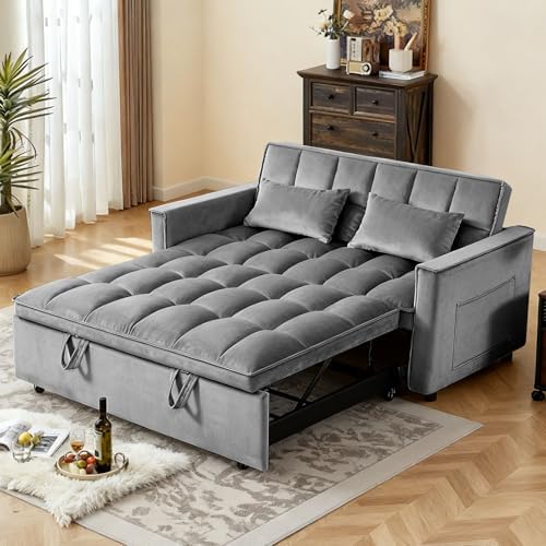 Sleeper Sofa Bed with Adjustable Backrest & Side Pockets, Gray | Adjustable Backrest & Side Pockets,Pull Out Sofa,Comfortable Fabric