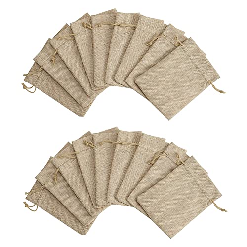 LATRAT 50 bolsas de yute con cordón, 9 x 7 cm, para joyas y regalos, lino y algodón, para bodas y dulces