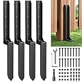 HuaSheWJ Fence Post Repair Kit?Heavy Duty Steel Fence Post Anchor Ground Spike ?Quick Fix Broken/Leaning Wood Posts with?and Fixed Fence Posts(Separation 16.9+17.9",4 pcs)