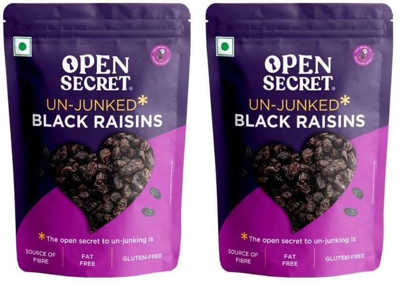 Image of Open Secret Black Raisins | 450Gm | Dry Fruits, Kismis, Kishmish, Dry Grapes, Premium Raisins, 100% Natural & Gluten-Free, Dried Kishmish Without Seeds, Rich In Fiber Iron Calcium (Pack of 2)
