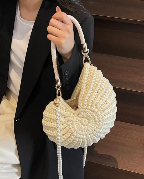 Handmade Crochet Tote Bag Seashell Purse for Women Boho Shell Handbag Crossbody Shoulder Bag Summer Beach Clutch Hobo Handbag - Image 3