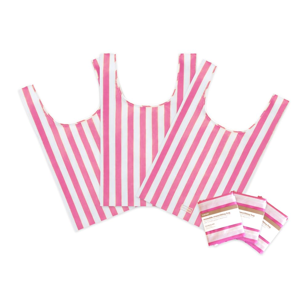 Papaya 3 Pack Reusable Grocery Shopping Bag, Washable Foldable Lightweight Tote, Durable Eco-Friendly Essentials