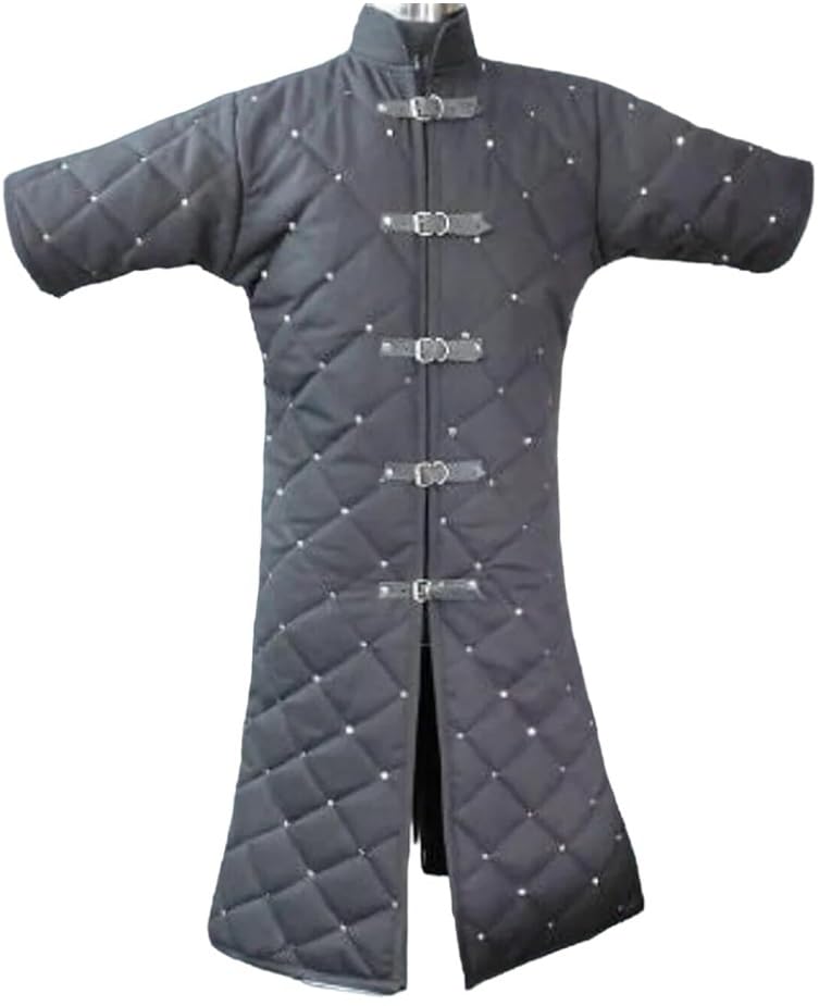Medieval Black Cotton Gambeson, Thick Padded Armor Jacket Coat for Historical Reenactment & Costume Wear (XS, BLACK)